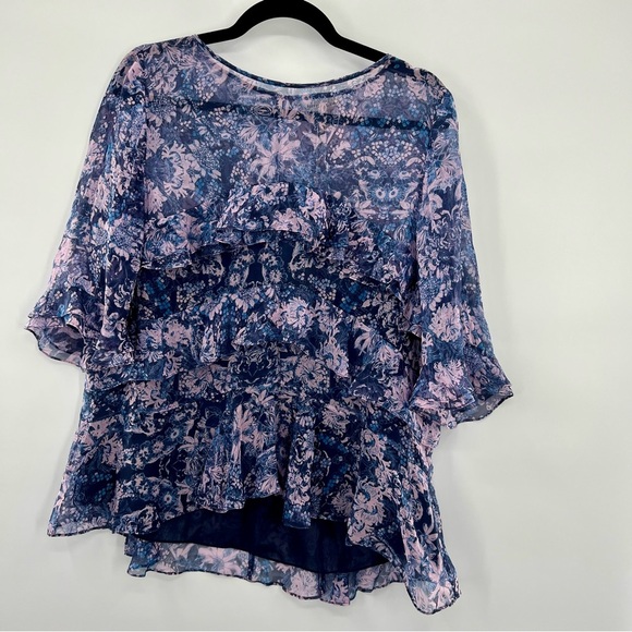 Rebecca Taylor Tops - NWT Rebecca Taylor Kiku Chiffon Ruffle Floral Asymmetrical Blouse Top Size 12